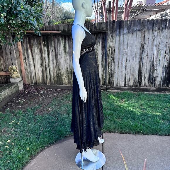 VTG Bebe Black Embroidered Studded Cross Back Hi Lo Dress Women's XS - Picture 8 of 16